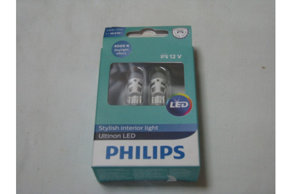 Лампа габаритных огней без цоколя, к-кт 2 шт (пр-во PHILIPS) W5W LED 12V 4000K W2,1X9,5D