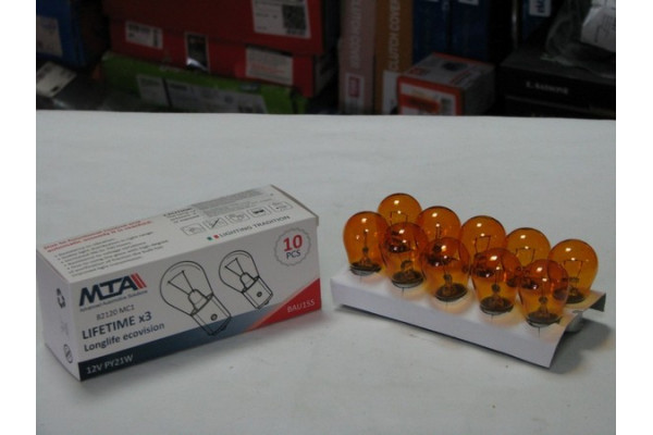 Лампа автомобильная 12V PY21W BAU15S (оранжевая) (указатели поворота перед, зад) (10 шт.) MTA Лампа автомобильная 12V PY21W BAU15S (оранжевая) (указатели поворота перед, зад) (10 шт.) MTA