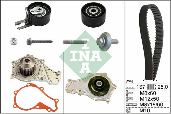 Комплект ремня ГРМ, +, помпа, INA, Peugeot, 407, 206, Ford, C-Max, Focus, ||, 1.6 HDI