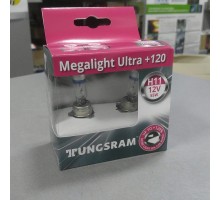 Лампа фарная H11 12V 55W PGJ19-2 Megalight Ultra (+120) к-т 2 шт (пр-во TUNGSRAM)