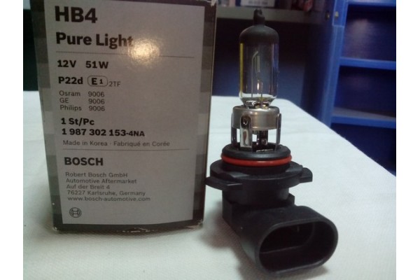 Лампа накаливания HB4 12V 51W P22d PURE LIGHT (пр-во Bosch)