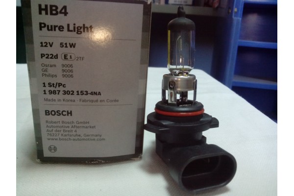Лампа накаливания HB4 12V 51W P22d PURE LIGHT (пр-во Bosch)