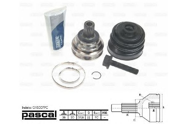 ШРУС к-т SKODA OCTAVIA 04-, VW CADDY, GOLF 04-, PASSAT 05- наружн. (PASCAL) ШРУС к-т SKODA OCTAVIA 04-, VW CADDY, GOLF 04-, PASSAT 05- наружн. (PASCAL)