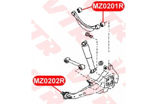 Сайлентблок продольного рычага задней подвески VTR (необх. кол. 2 шт) G21D28200D, G21D28200F, G21D28250D, G21D28250F, G26A28200B, G26A28250B, GJ6A28200G, GJ6A28200J, GJ6A28200K, GJ6A28250G, GJ6A28250J, GJ6A28250K